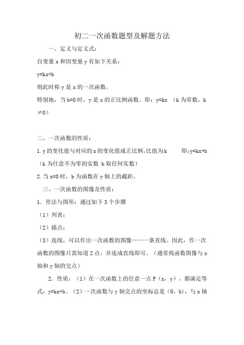 初二一次函数题型及解题方法