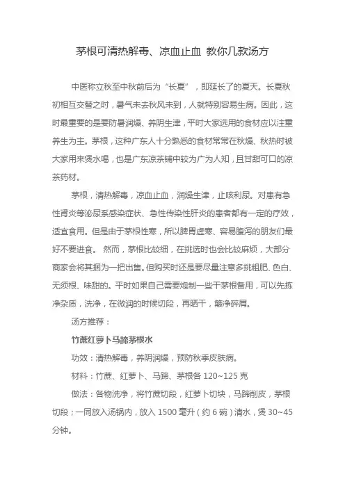 茅根可清热解毒、凉血止血 教你几款汤方