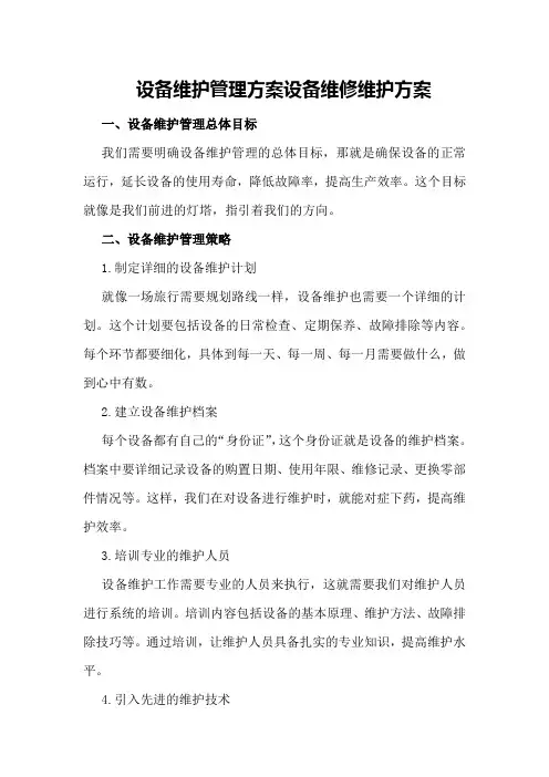 设备维护管理方案设备维修维护方案