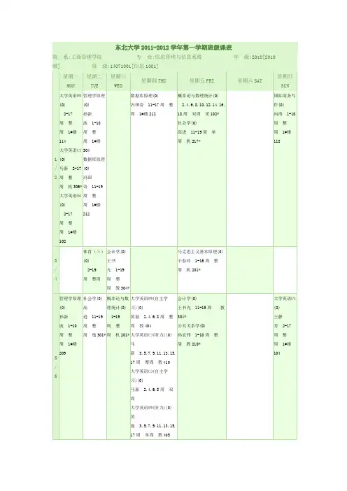 东北大学2011课表
