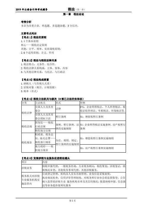 注册会计师 CPA 税法  考点精讲 第一章 税法总论