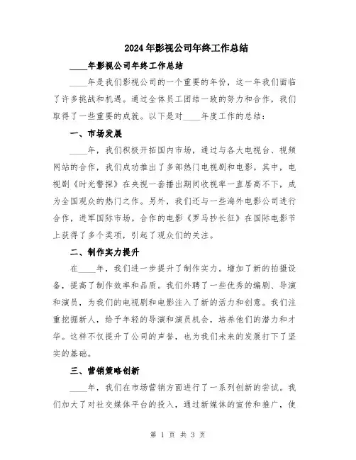 2024年影视公司年终工作总结