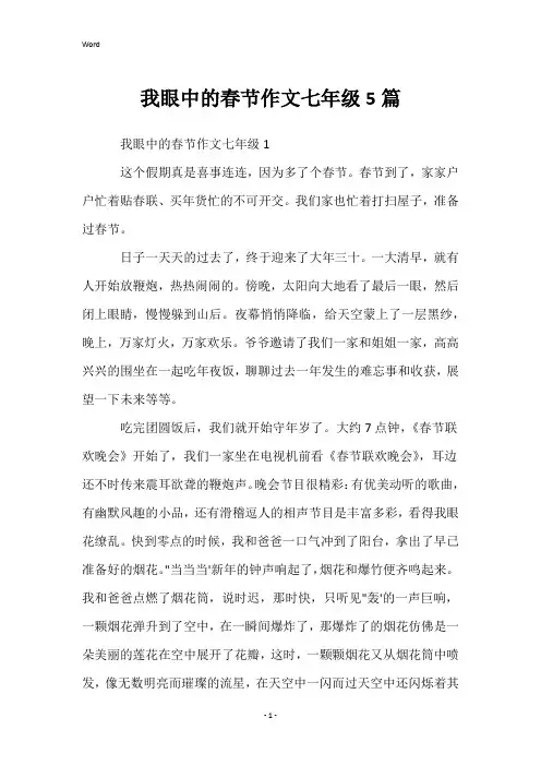 我眼中的春节作文七年级5篇