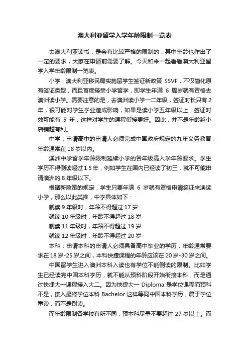 澳大利亚留学入学年龄限制一览表
