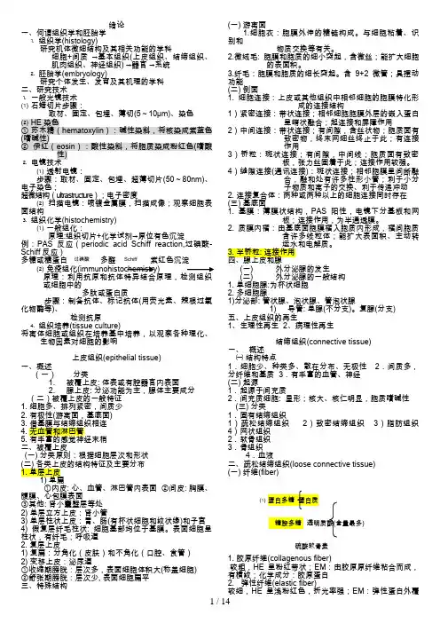 组织胚胎学(复习提纲)