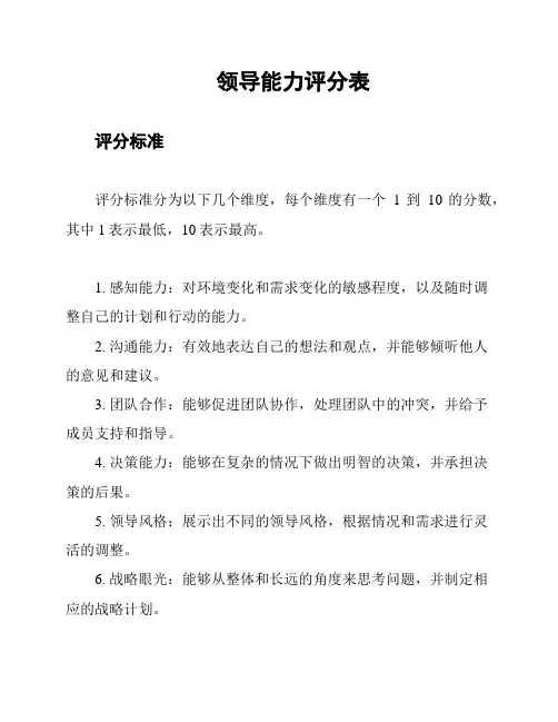 领导能力评分表