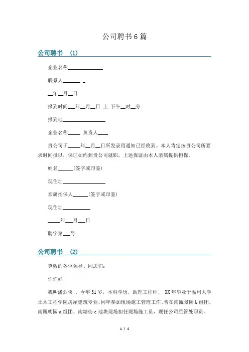 公司聘书6篇
