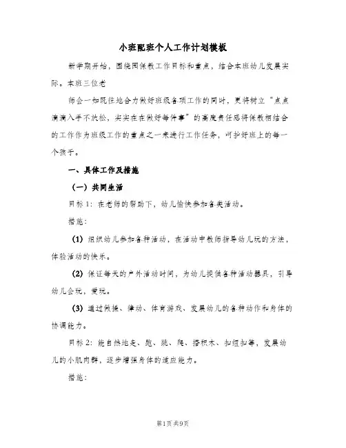 2024年小班配班个人工作计划模板(三篇)
