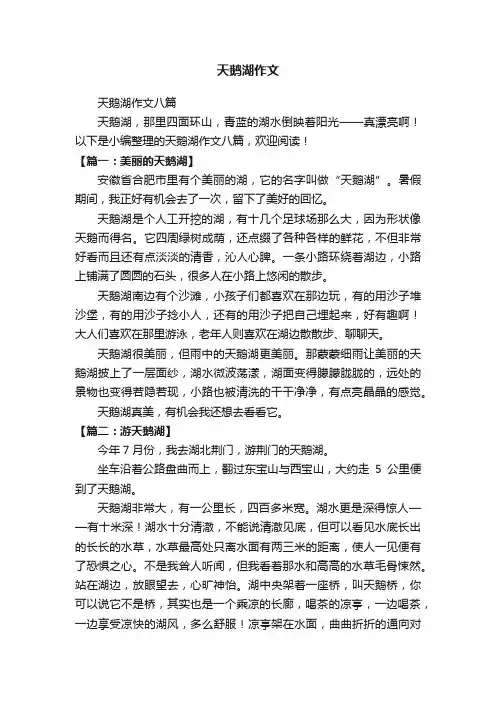 天鹅湖作文八篇