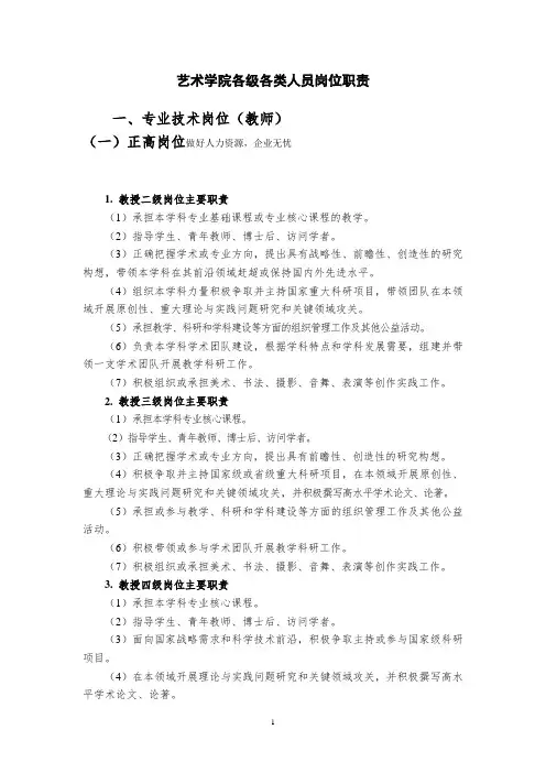 艺术学院各级各类人员岗位职责