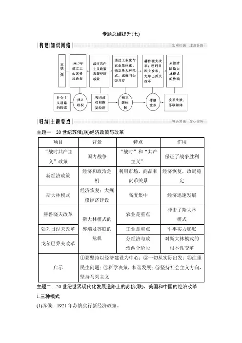 2017-2018学年高中历史人民版必修二文档：专题七 苏联社会主义建设的经验与教训专题总结提升七 含答案 精品