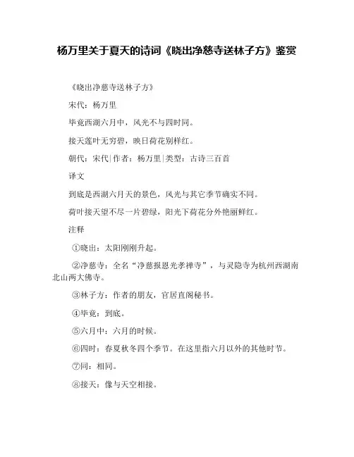 杨万里关于夏天的诗词《晓出净慈寺送林子方》鉴赏
