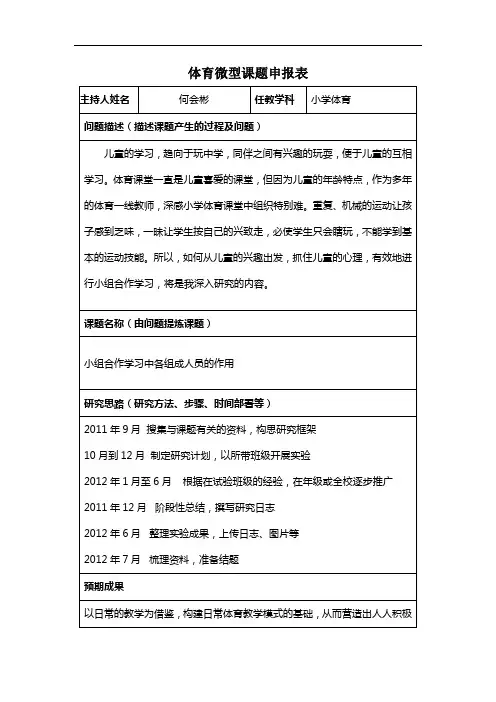 体育微型课题申报表
