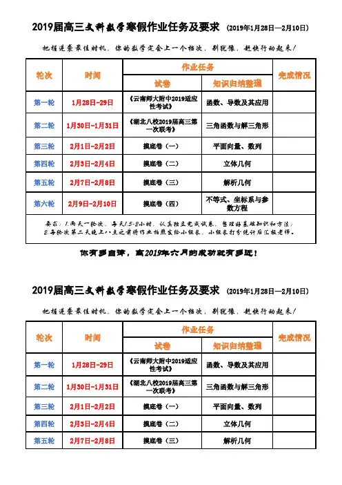 2019届高三数学寒假作业清单