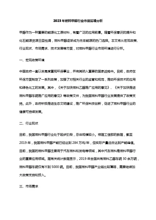 2023年燃料甲醇行业市场环境分析
