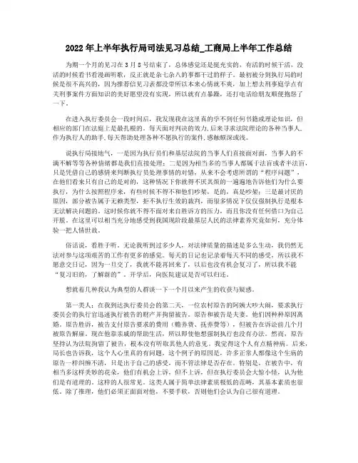 2022年上半年执行局司法见习总结_工商局上半年工作总结