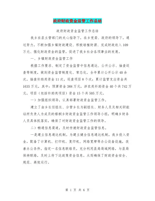 政府财政资金监管工作总结【可编辑版】