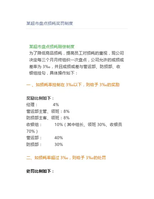 某超市盘点损耗奖罚制度