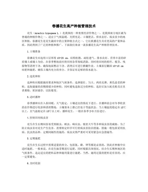 春播花生高产种植管理技术