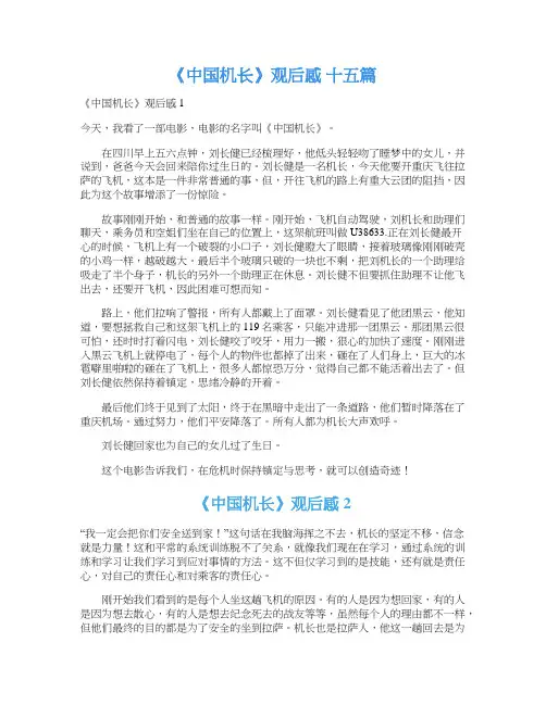 《中国机长》观后感 十五篇