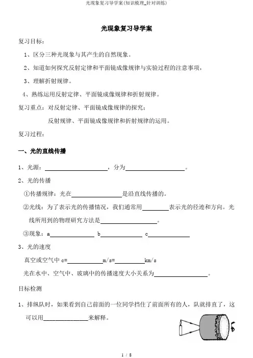 光现象复习导学案(知识梳理_针对训练)