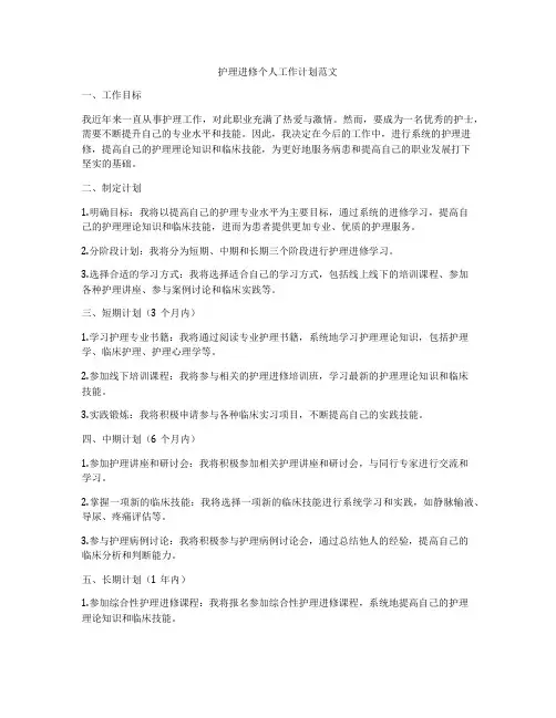 护理进修个人工作计划范文