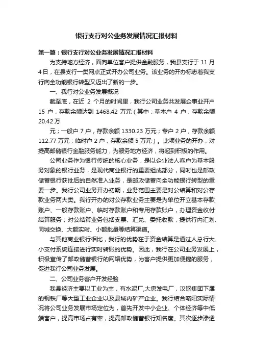 银行支行对公业务发展情况汇报材料