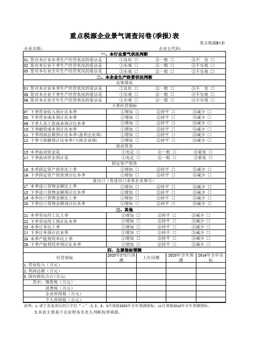 重点税源企业景气调查问卷(季报)表