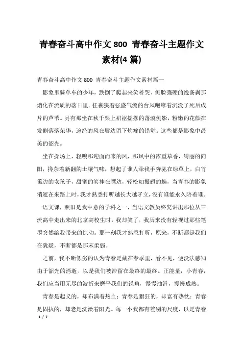 青春奋斗高中作文800 青春奋斗主题作文素材(4篇)