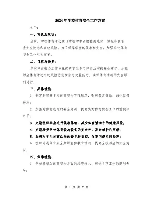 2024年学校体育安全工作方案