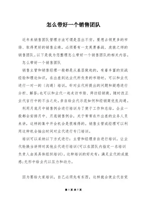 怎么带好一个销售团队