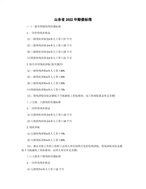 山东省2022年赔偿标准