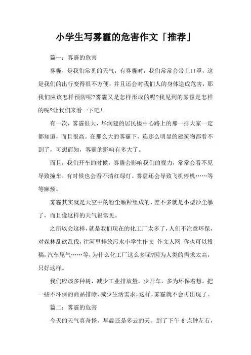 小学生写雾霾的危害作文「推荐」