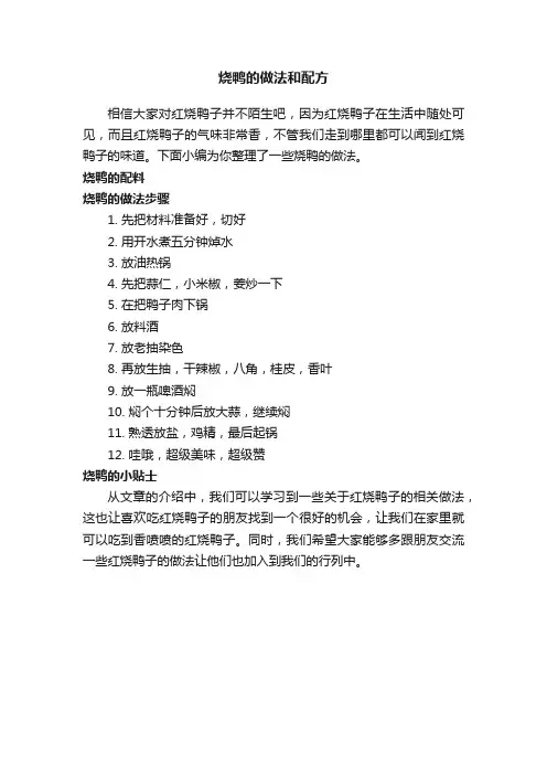 烧鸭的做法和配方