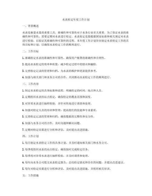 水表检定年度工作计划