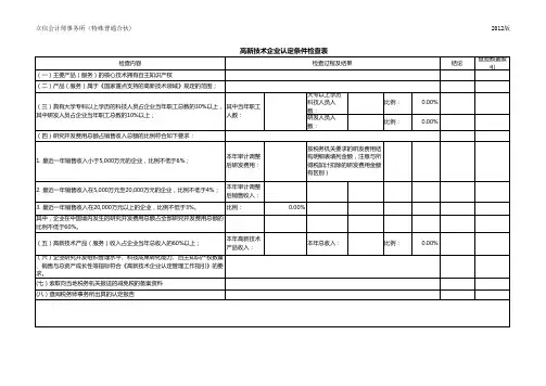 高新技术企业认定检查表