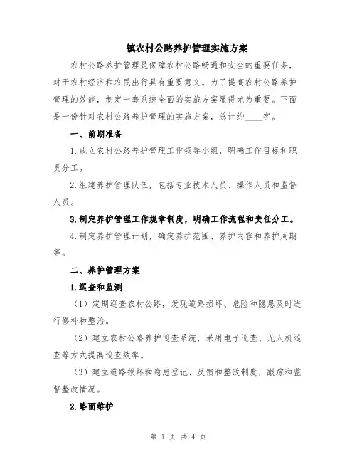 镇农村公路养护管理实施方案