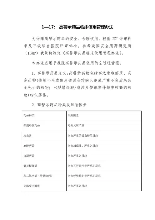 高警示药品临床使用管理