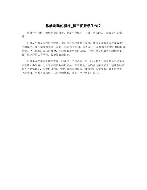 你就是我的榜样_初三优秀学生作文