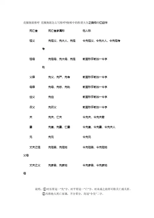 花圈挽联称呼大全亲属-挽联称乎大全