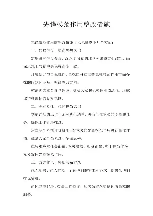 先锋模范作用整改措施