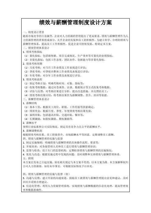 绩效与薪酬管理制度设计方案