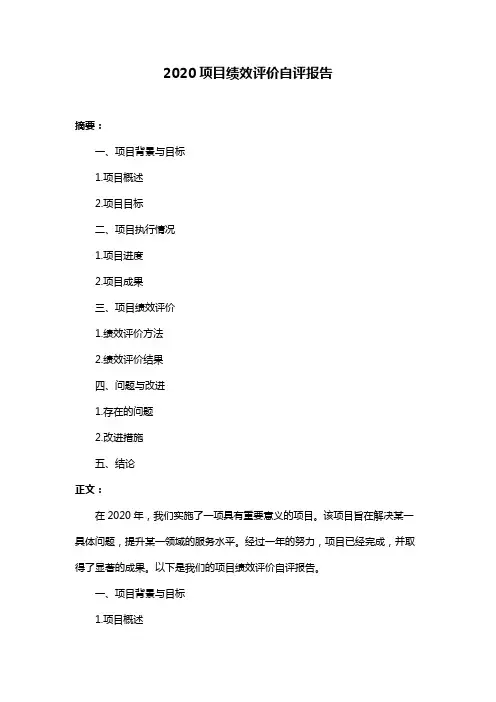 2020项目绩效评价自评报告