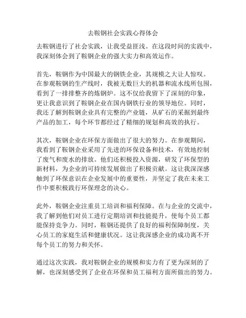 去鞍钢社会实践心得体会