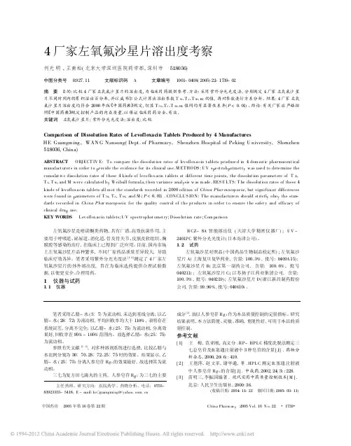 4厂家左氧氟沙星片溶出度考察