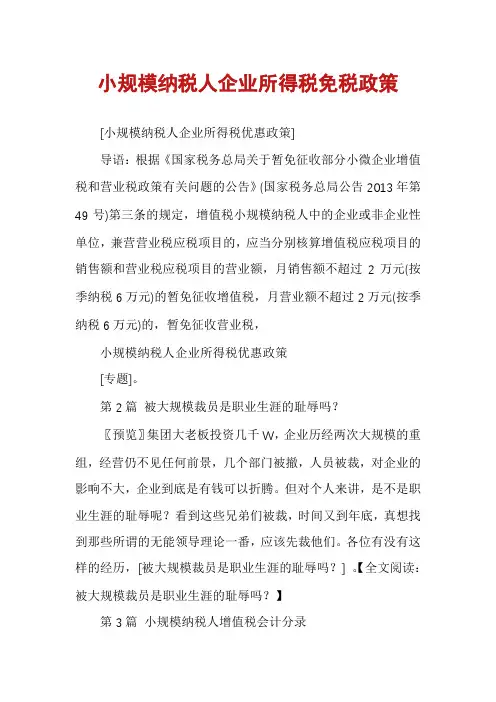 小规模纳税人企业所得税免税政策