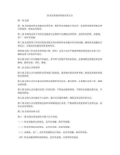 供水巡查规章制度范本大全
