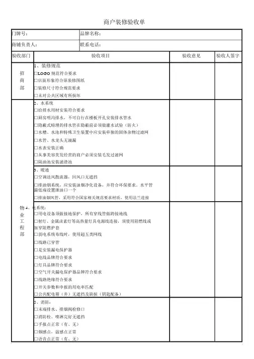 商户装修验收单