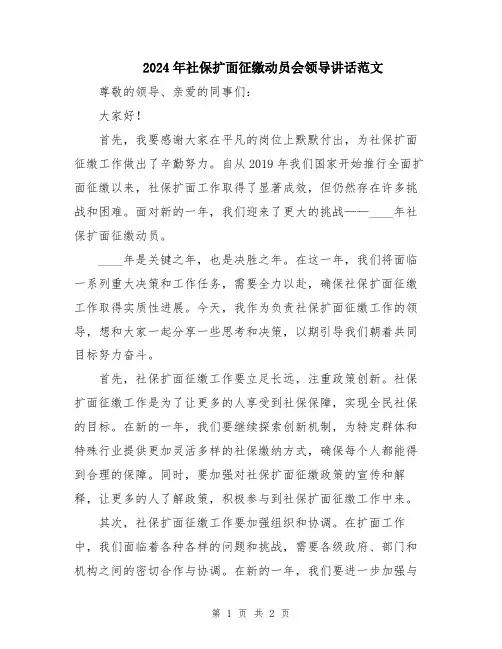 2024年社保扩面征缴动员会领导讲话范文