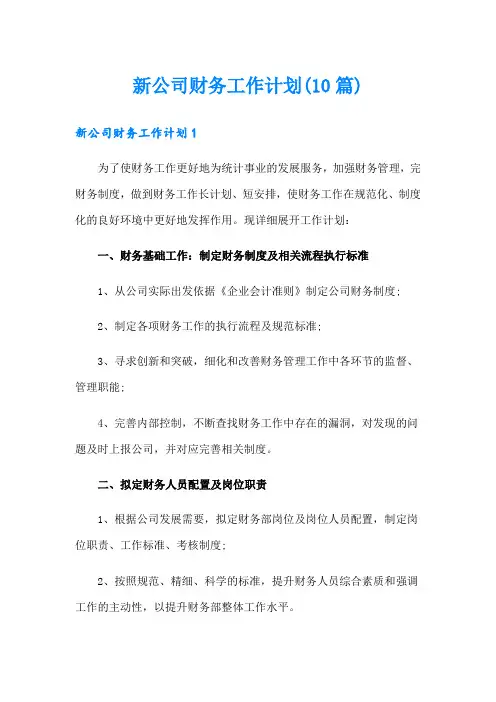 新公司财务工作计划(10篇)